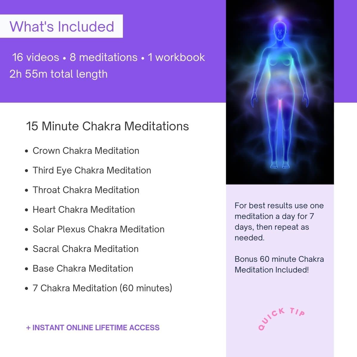 chakra meditation course, what's included