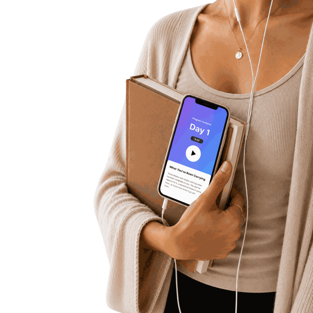 Woman holding UNBLOCKED session on her phone